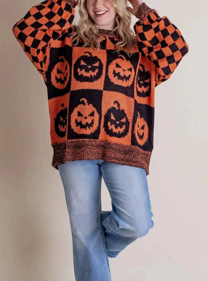 Halloween Cartoon Pumpkin Ghost Sweater in various colours