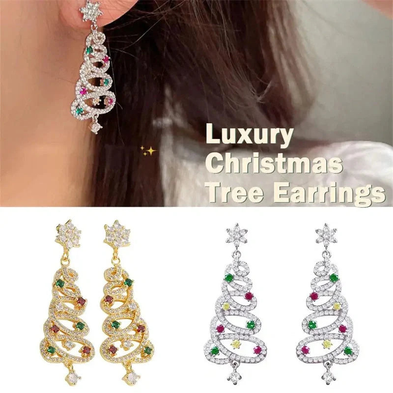 Women's Christmas Tree Tassel Earrings with colourful zircon inlays