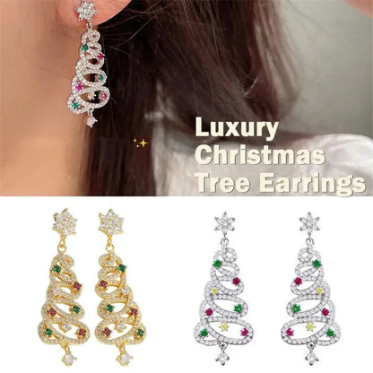 Women's Christmas Tree Tassel Earrings with colourful zircon inlays