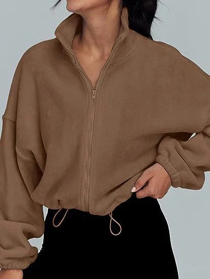 Women's polar fleece jacket with stand collar and zipper in various colours