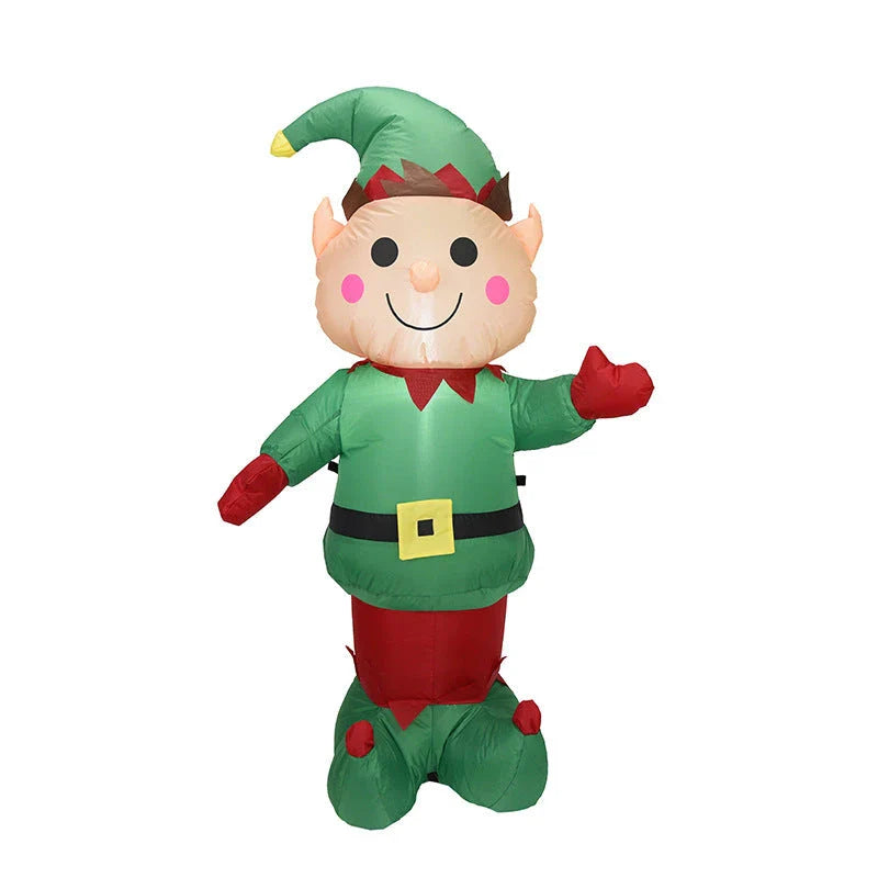 Inflatable Christmas bear decoration with LED lights, sand bag, and ground stakes for secure outdoor display