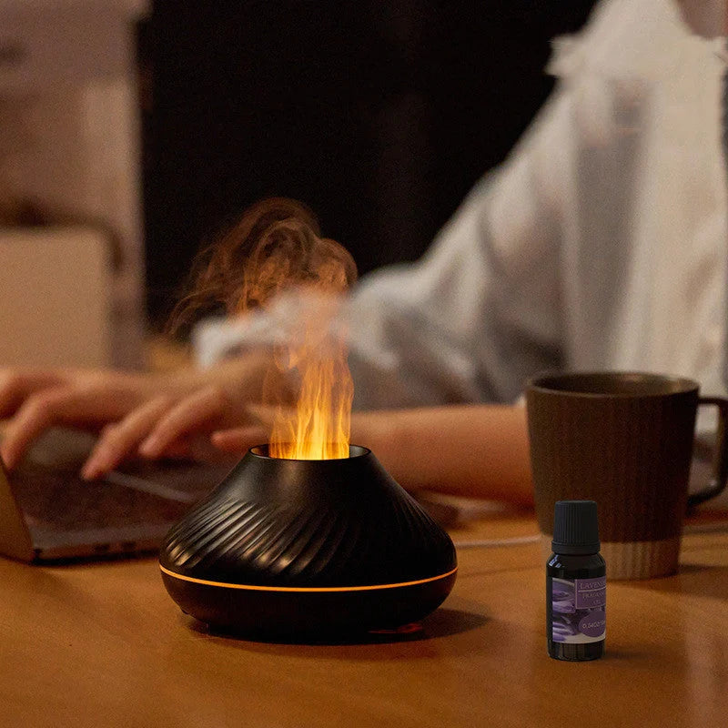 Volcanic Flame Aroma Diffuser with LED light and 130ml capacity in beige and black