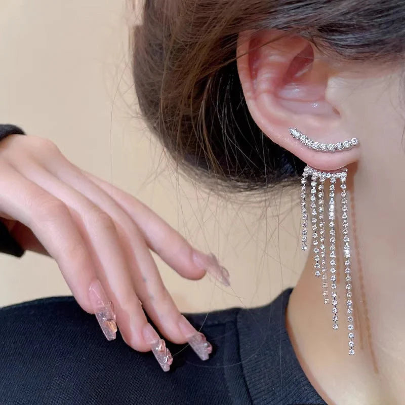 Sterling silver zircon fringe earrings for women, elegant and sparkling jewellery.