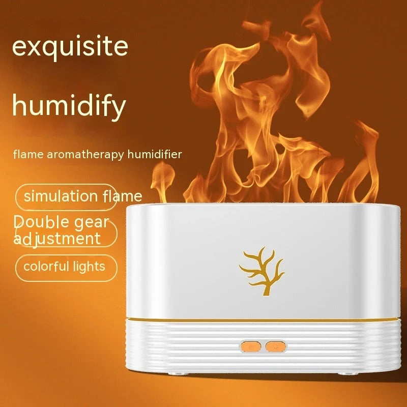 USB Flame Humidifier with aroma diffuser and LED night light in white and black
