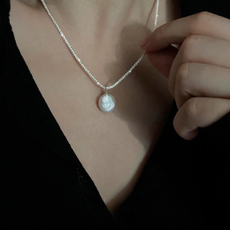 Elegant S925 Sterling Silver Baroque Pearl Necklace with starry sky chain