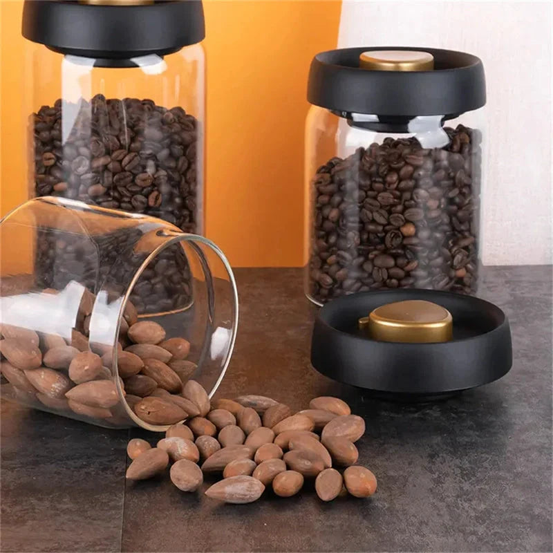Premium glass airtight coffee canister set with vacuum seal technology for preserving freshness of coffee beans and other dry goods