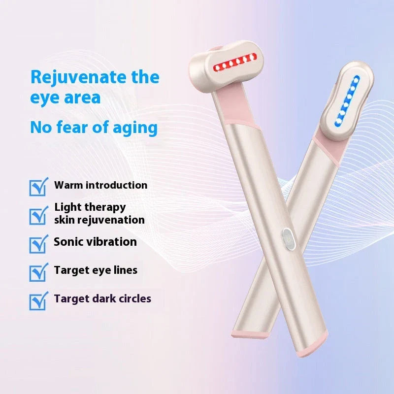 Rejuvenating eye massager with microcurrent, red light therapy, and vibration for youthful, radiant skin