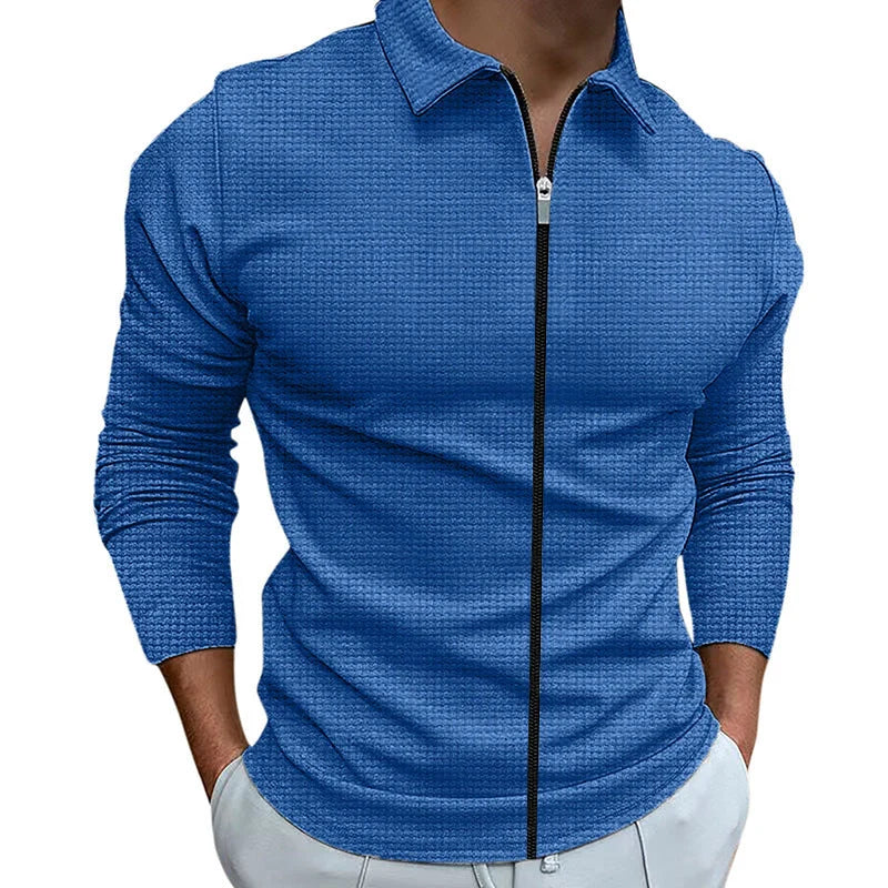 Men's waffle-style zipped lapel jacket in various colours for outdoor sports