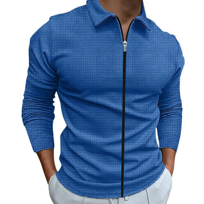 Men's waffle-style zipped lapel jacket in various colours for outdoor sports
