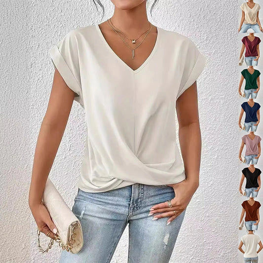 Stylish short-sleeve ladies' t-shirt with unique knot detail, available in a range of vibrant colours