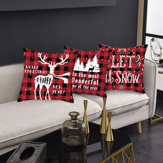 Merry Christmas cushion cover with elk and Santa Claus design in plush fabric