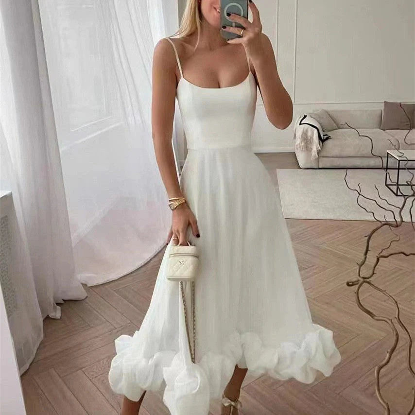 Fashionable chiffon dress with floral design, adjustable straps, and flowing A-line silhouette