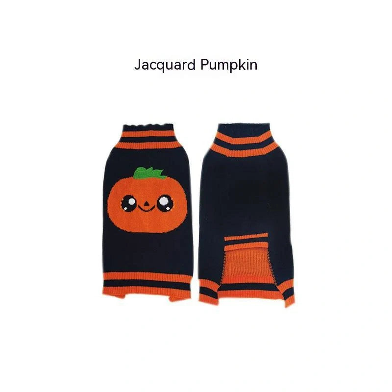 Halloween dog sweater in acrylic material for small pets, available in festive designs
