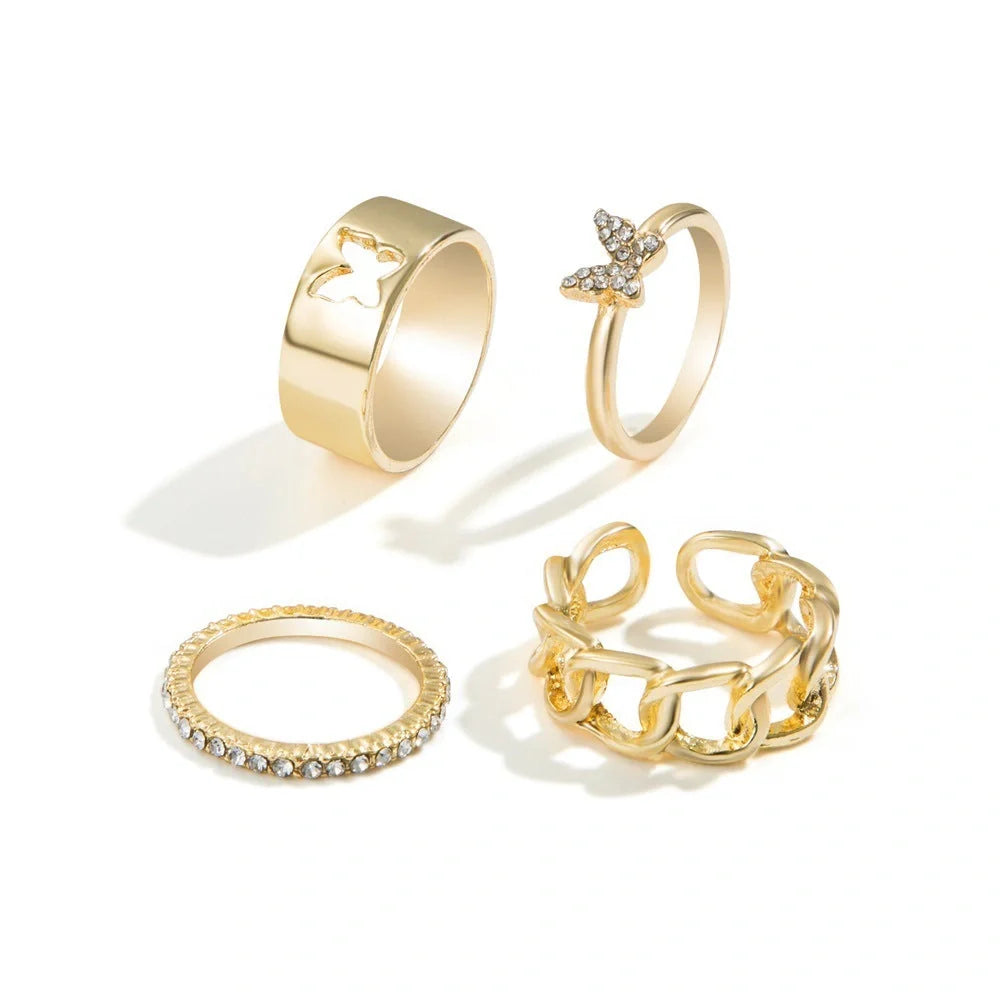 Punk style adjustable butterfly couple rings in gold and silver