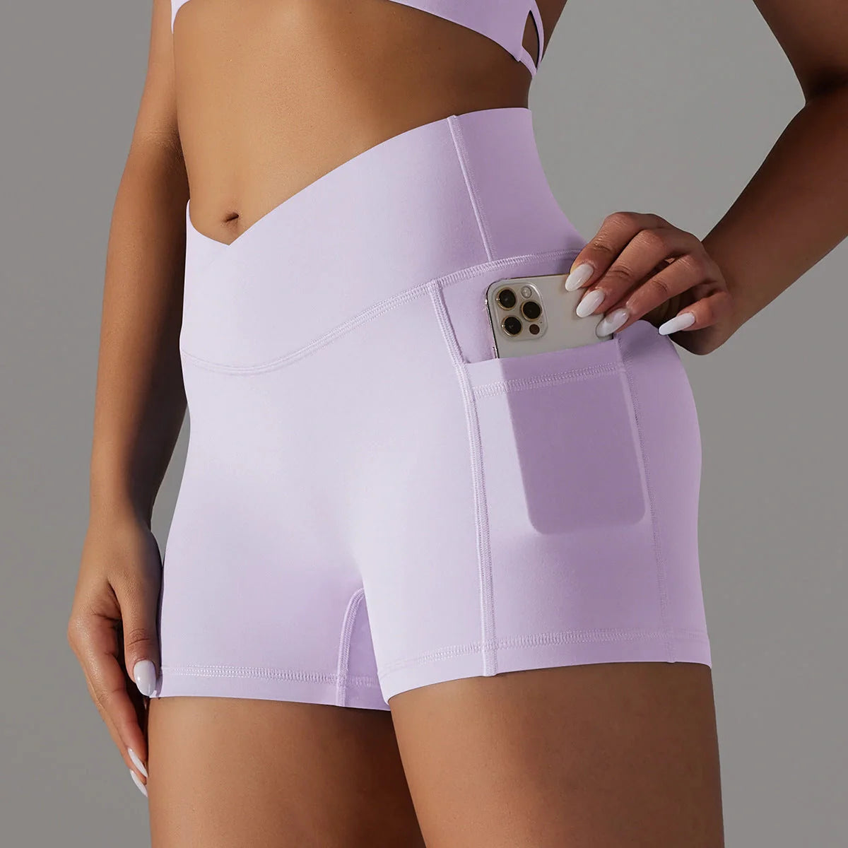 Women's yoga shorts with phone pocket in various colours