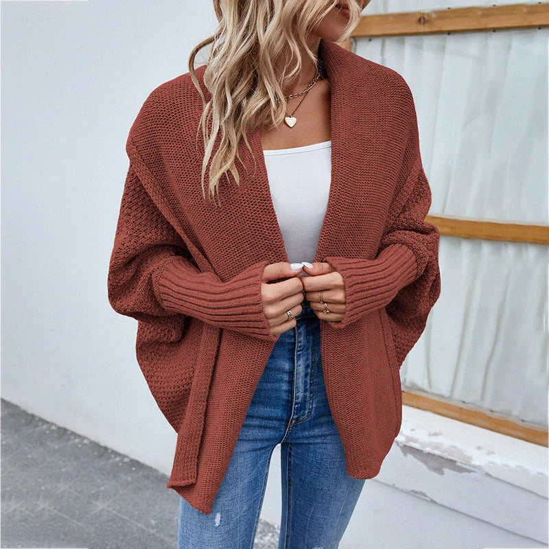 Cozy knit cardigan jacket with batwing sleeves in a variety of solid colors