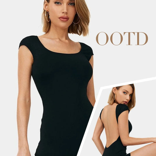 A stylish backless jumpsuit with a slim-fit silhouette, designed for chic vacation wear
