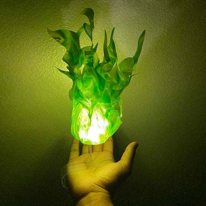 LED Luminous Floating Fireball Flame Ornaments for Halloween decoration in blue, green, grey, and red