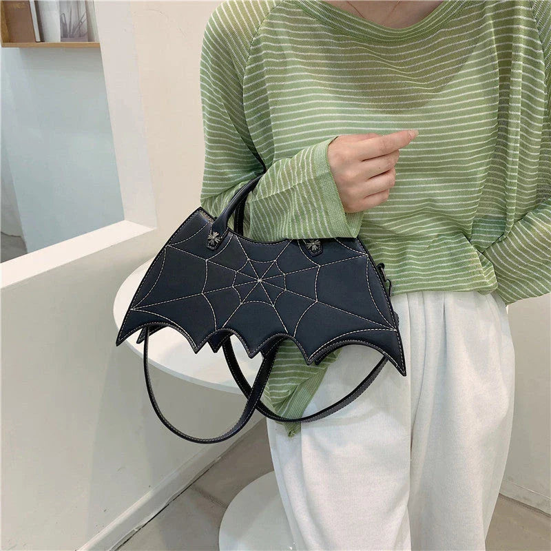 Halloween-inspired Spider Web Messenger Bag with intricate embroidery details, made of high-quality PU leather with adjustable strap