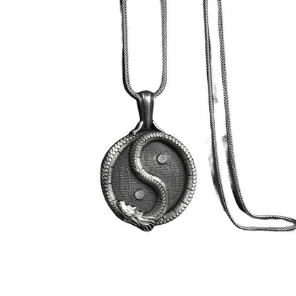 Men's black titanium steel pendant sweater chain with polished finish