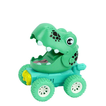 Dinosaur and animal themed push and slide toy car for kids, encouraging active play and imagination.