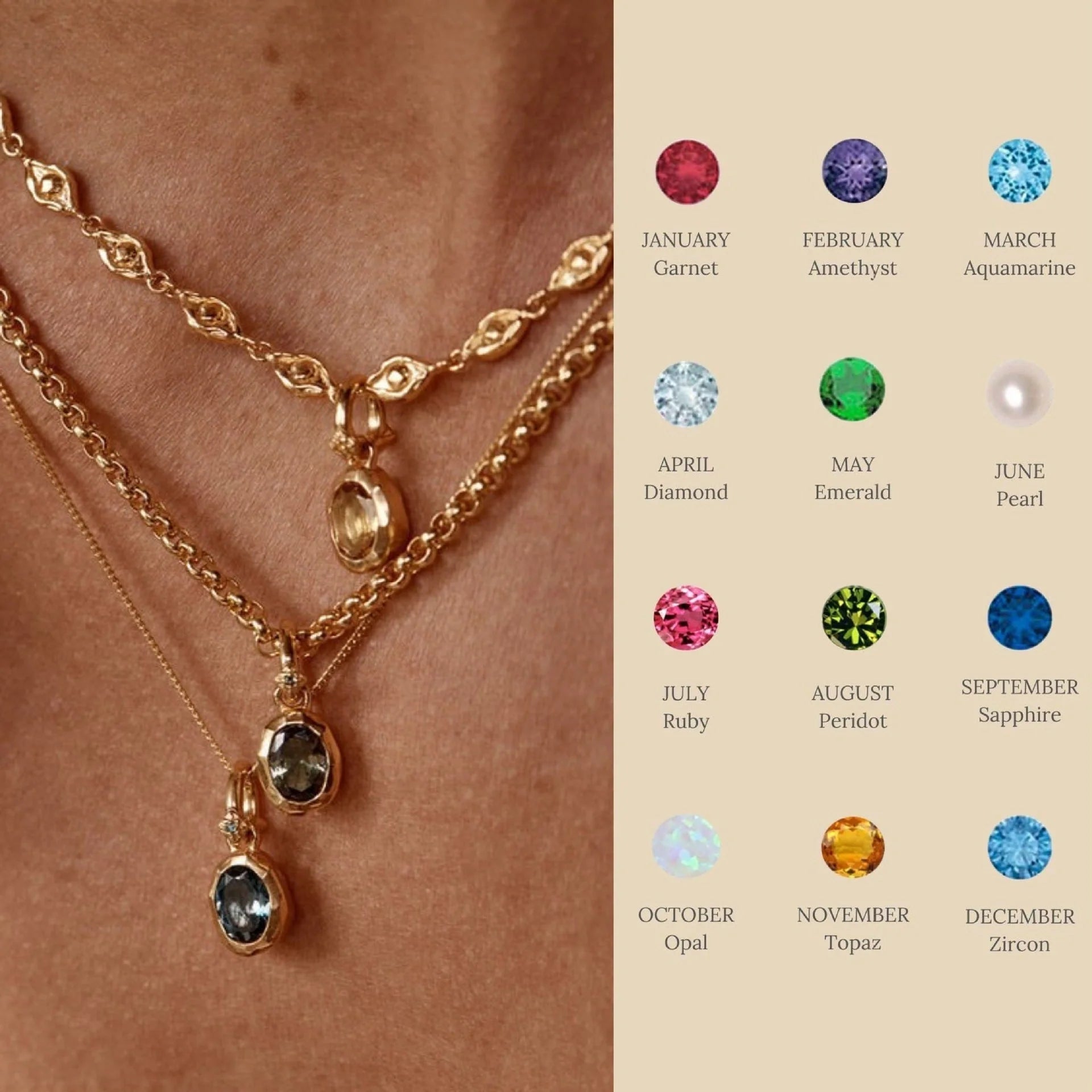 Stainless steel twelve birthday stone necklace with love pendant, featuring durable titanium steel construction.
