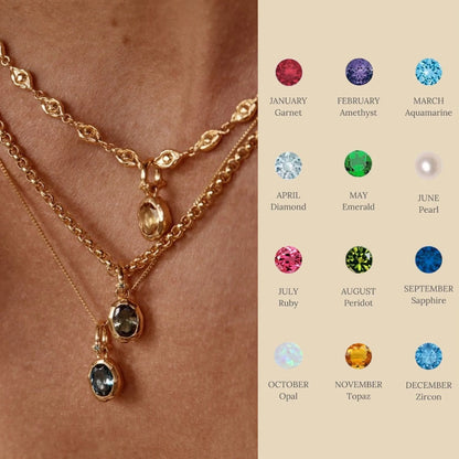 Stainless steel twelve birthday stone necklace with love pendant, featuring durable titanium steel construction.