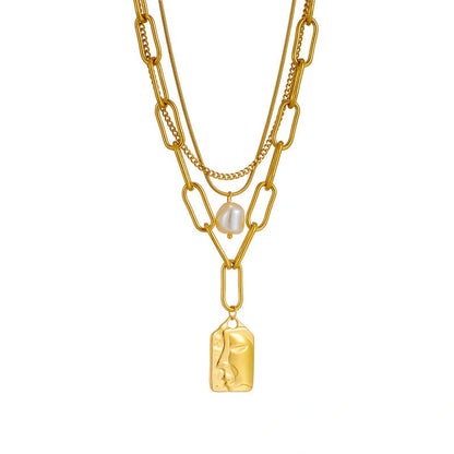 Layered face portrait chain choker necklace set with pearls for women