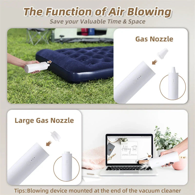 Shell Multifunctional Car Vacuum Cleaner with 10kPa suction, blowing function, and USB charging port