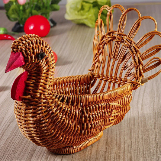 Deer-shaped rattan fruit basket for fresh produce storage