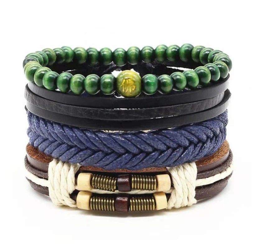 Men's genuine leather vintage braided bracelet with adjustable closure