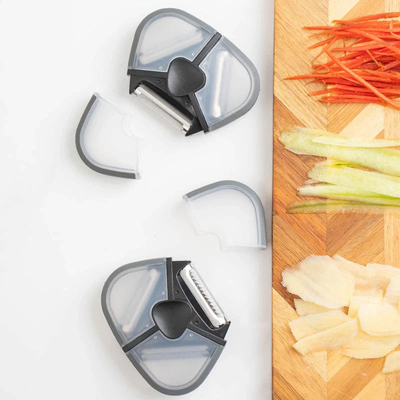 Stainless steel three-in-one multi-function paring knife with rotating blades for peeling and planing