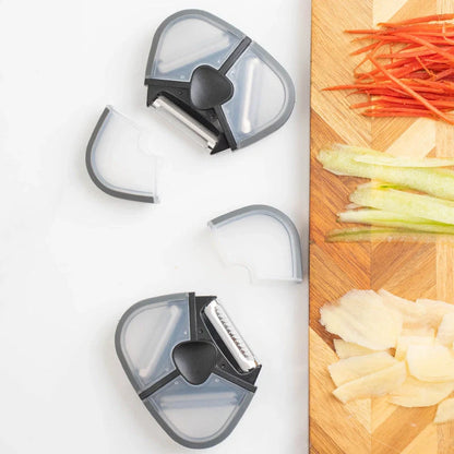 Stainless steel three-in-one multi-function paring knife with rotating blades for peeling and planing