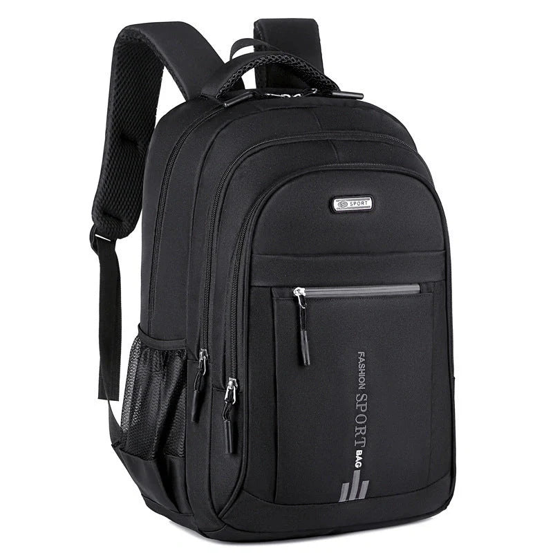 Men's large capacity anti-theft computer backpack in green, blue, black, and orange