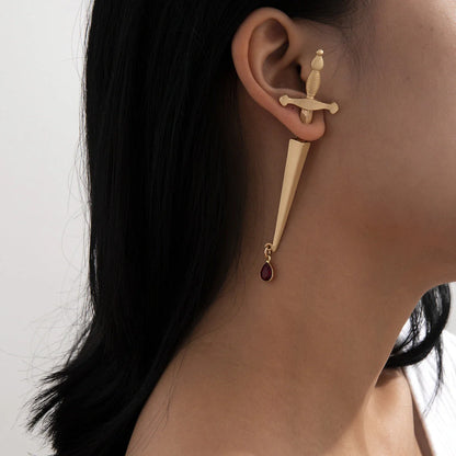 Hip Hop Red Water Drop Cross Earrings in gold and silver, alloy construction with electroplating