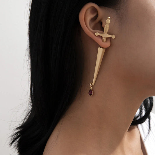 Hip Hop Red Water Drop Cross Earrings in gold and silver, alloy construction with electroplating