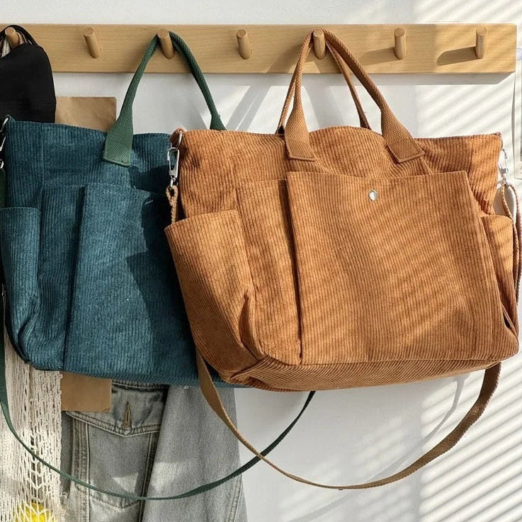 Stylish thick corduroy shoulder bag in various colors for daily commute