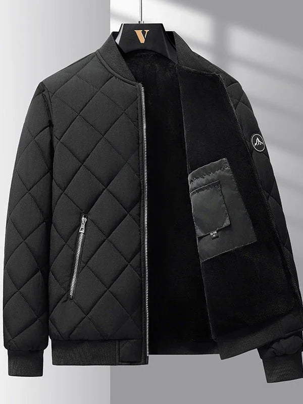 Stylish and warm rhombic-stitched cotton jacket for men in khaki and black colors