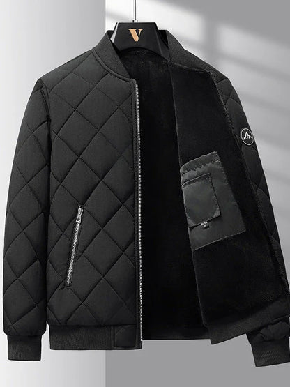 Stylish and warm rhombic-stitched cotton jacket for men in khaki and black colors