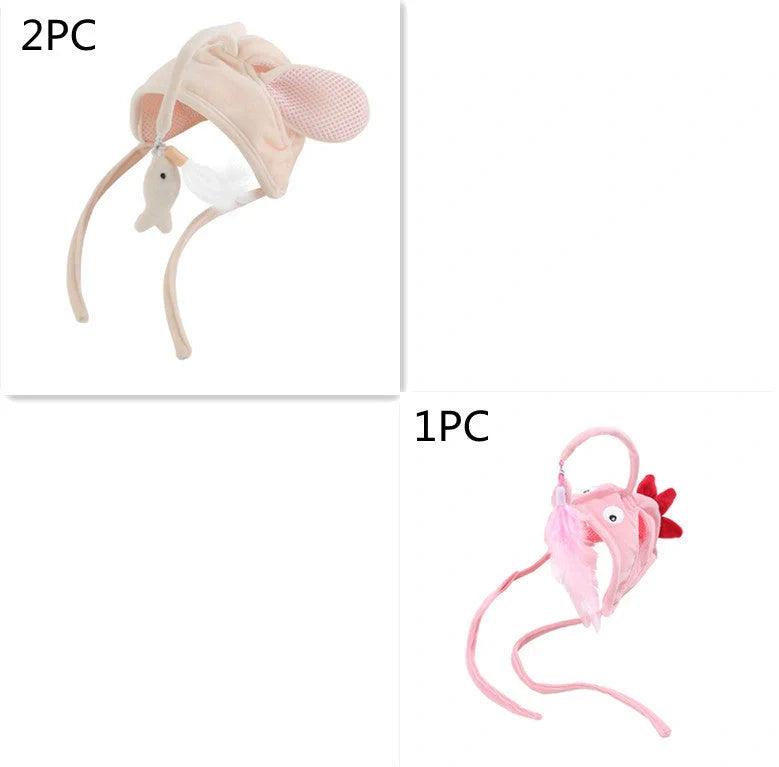 Adjustable head wearing feather funny cat stick toy for indoor play
