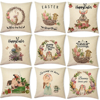 Rabbit Easter Eggs Truck Flower Basket Cushion Cover 45x45cm Nordic Style