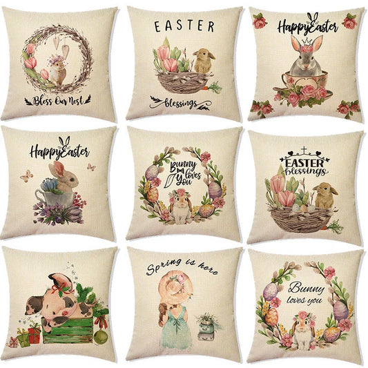 Rabbit Easter Eggs Truck Flower Basket Cushion Cover 45x45cm Nordic Style