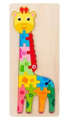 Wooden animal number puzzle for children, educational toy with vibrant colours
