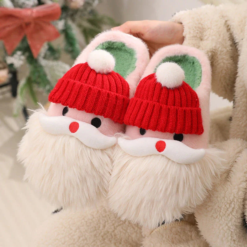 Festive Santa Claus-themed slippers with plush uppers and non-slip EVA soles for cozy, comfortable indoor wear