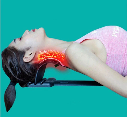 An arc-shaped acupuncture and magnetic therapy cervical spine stretcher with various colour options