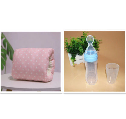 Adjustable baby nursing arm pillow in various colors and patterns, including dark blue, gray, pink, and more. Features soft, breathable cotton fabric and an ergonomic design to support breastfeeding mothers.