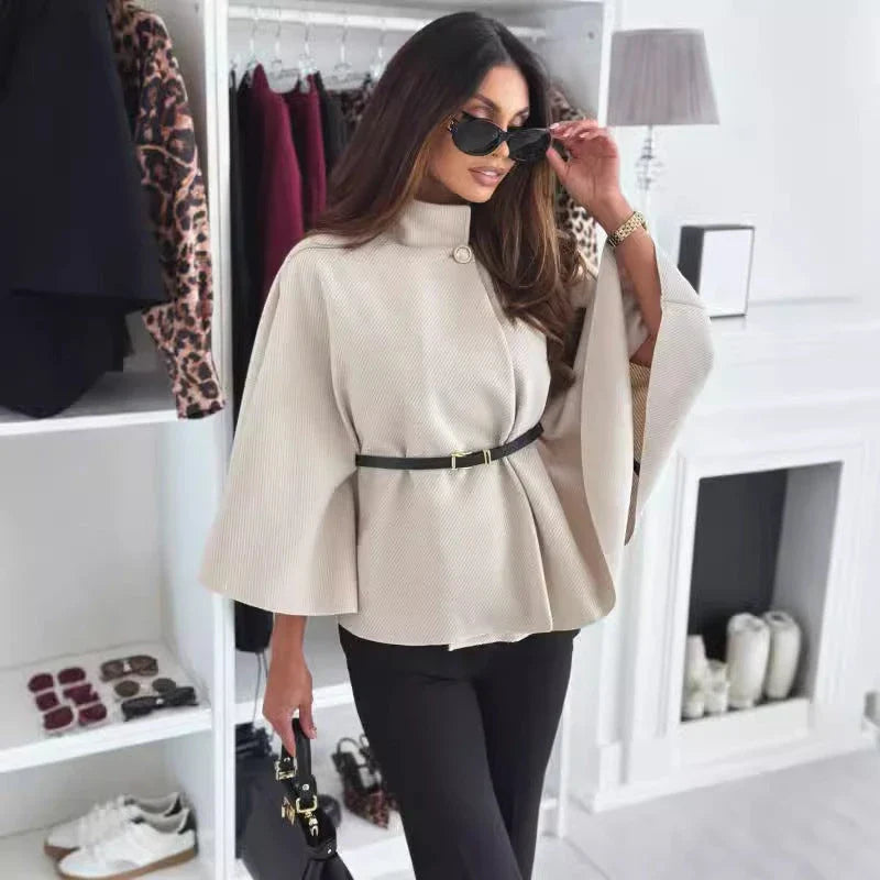 Stylish batwing cloak jacket for women in various colors, including black, apricot, gray, and wine red.