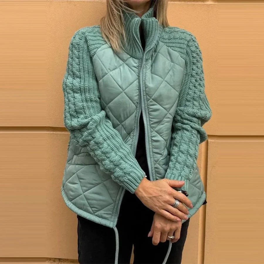 Stylish women's stand collar cotton jacket with pockets for winter warmth