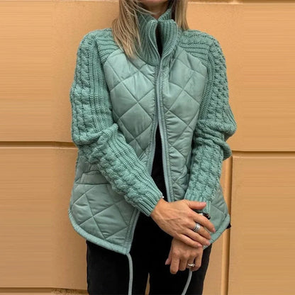 Stylish women's stand collar cotton jacket with pockets for winter warmth