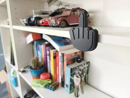 Spoof Middle Finger Desktop Storage Key Hook in wood and plastic options